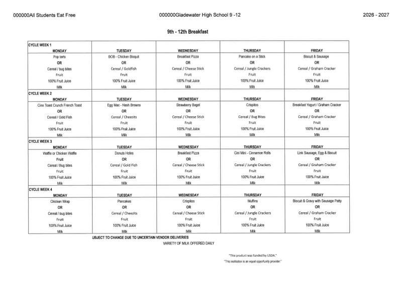 2026-2027 GHS Breakfast Menu
